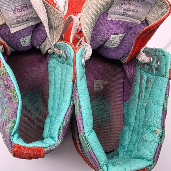 Vans Sk8 Hi Crazy Check Cherry Tomato Womens Size 8 Sneaker Shoes Casual Walking - Picture 6 of 13